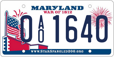 MD license plate 0AO1640
