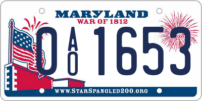 MD license plate 0AO1653