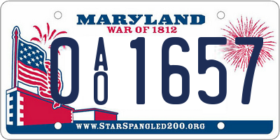 MD license plate 0AO1657