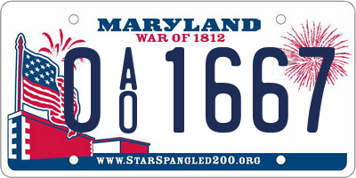 MD license plate 0AO1667