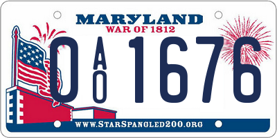 MD license plate 0AO1676