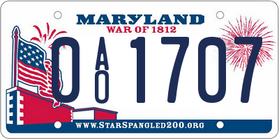 MD license plate 0AO1707