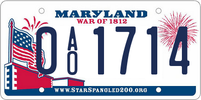 MD license plate 0AO1714
