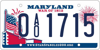 MD license plate 0AO1715