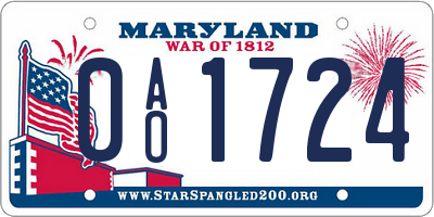 MD license plate 0AO1724