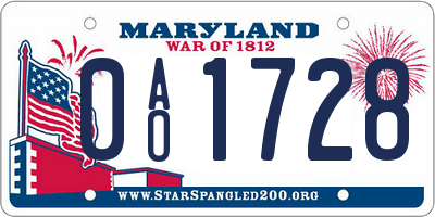 MD license plate 0AO1728