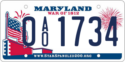 MD license plate 0AO1734