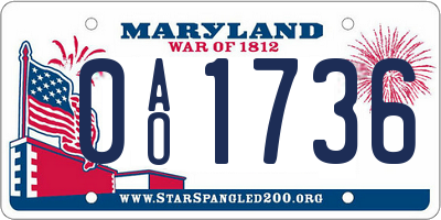 MD license plate 0AO1736