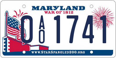 MD license plate 0AO1741
