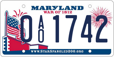 MD license plate 0AO1742