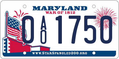 MD license plate 0AO1750