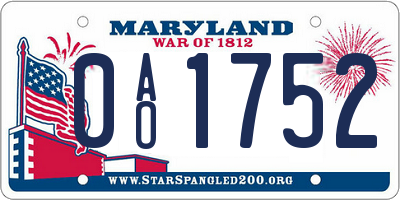 MD license plate 0AO1752