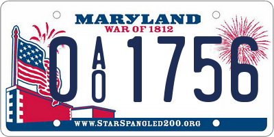 MD license plate 0AO1756