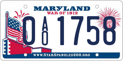 MD license plate 0AO1758