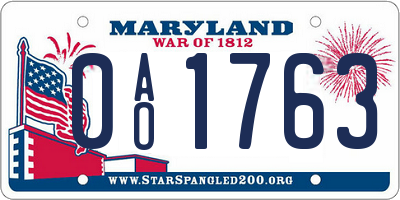MD license plate 0AO1763