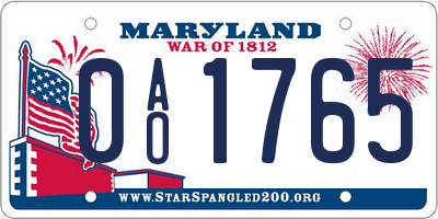 MD license plate 0AO1765