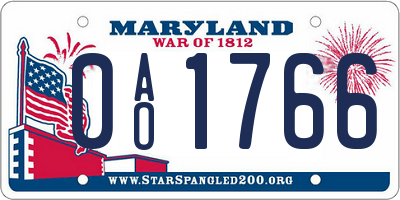 MD license plate 0AO1766