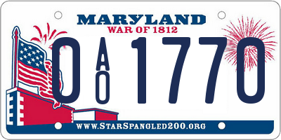 MD license plate 0AO1770