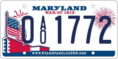 MD license plate 0AO1772