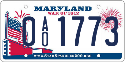 MD license plate 0AO1773