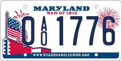 MD license plate 0AO1776