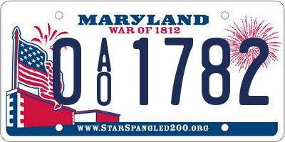 MD license plate 0AO1782