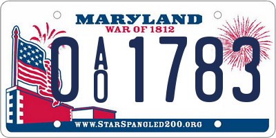 MD license plate 0AO1783