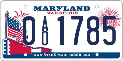 MD license plate 0AO1785