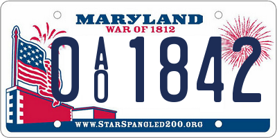 MD license plate 0AO1842