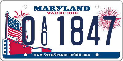 MD license plate 0AO1847