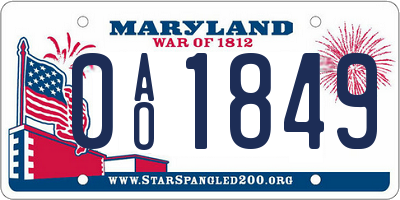 MD license plate 0AO1849