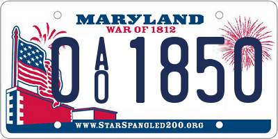 MD license plate 0AO1850