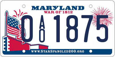 MD license plate 0AO1875