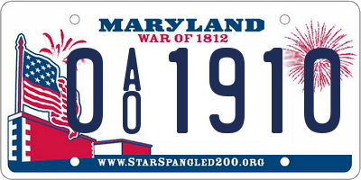 MD license plate 0AO1910