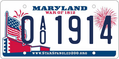 MD license plate 0AO1914