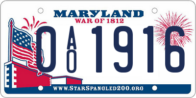 MD license plate 0AO1916