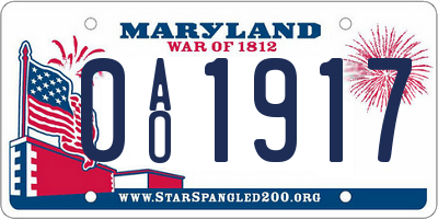 MD license plate 0AO1917