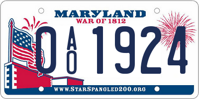 MD license plate 0AO1924