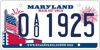 MD license plate 0AO1925
