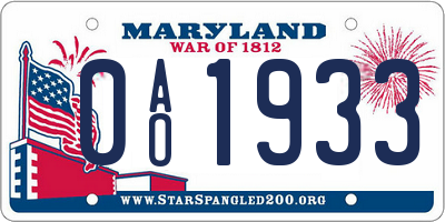 MD license plate 0AO1933