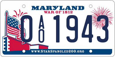 MD license plate 0AO1943