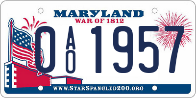 MD license plate 0AO1957