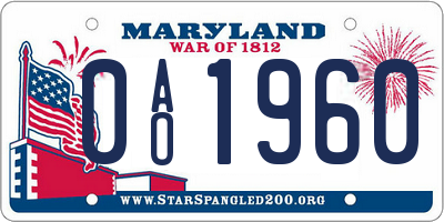 MD license plate 0AO1960