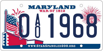 MD license plate 0AO1968