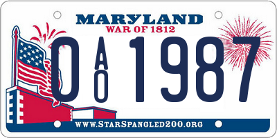 MD license plate 0AO1987