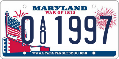 MD license plate 0AO1997