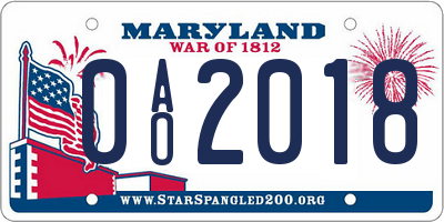 MD license plate 0AO2018
