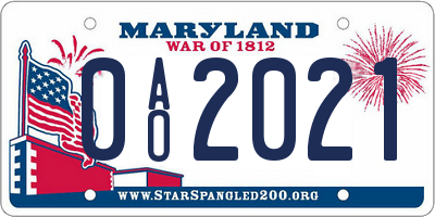 MD license plate 0AO2021