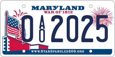 MD license plate 0AO2025