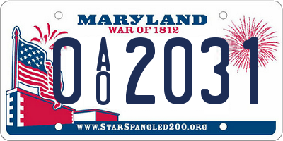 MD license plate 0AO2031